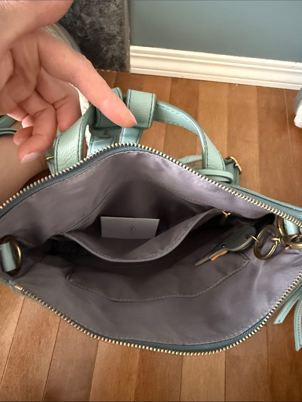 Fossil Light Sage Convertible Shoulder Bag with Gold Hardware - Picture 4 of 4
